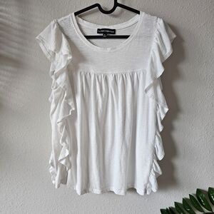 Catherine Malandrino White Ruffle Sleeve Scoop Neck Top